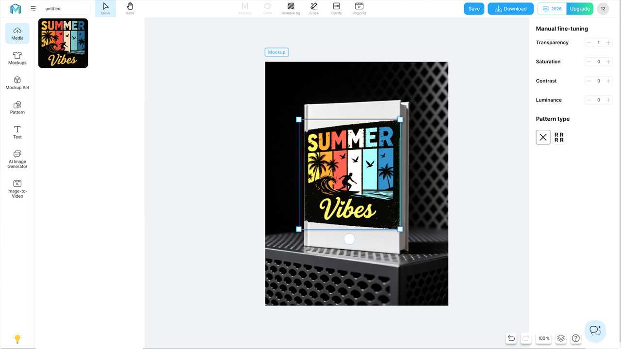 Mockuplabs AI platform for customizing square book mockup templates.