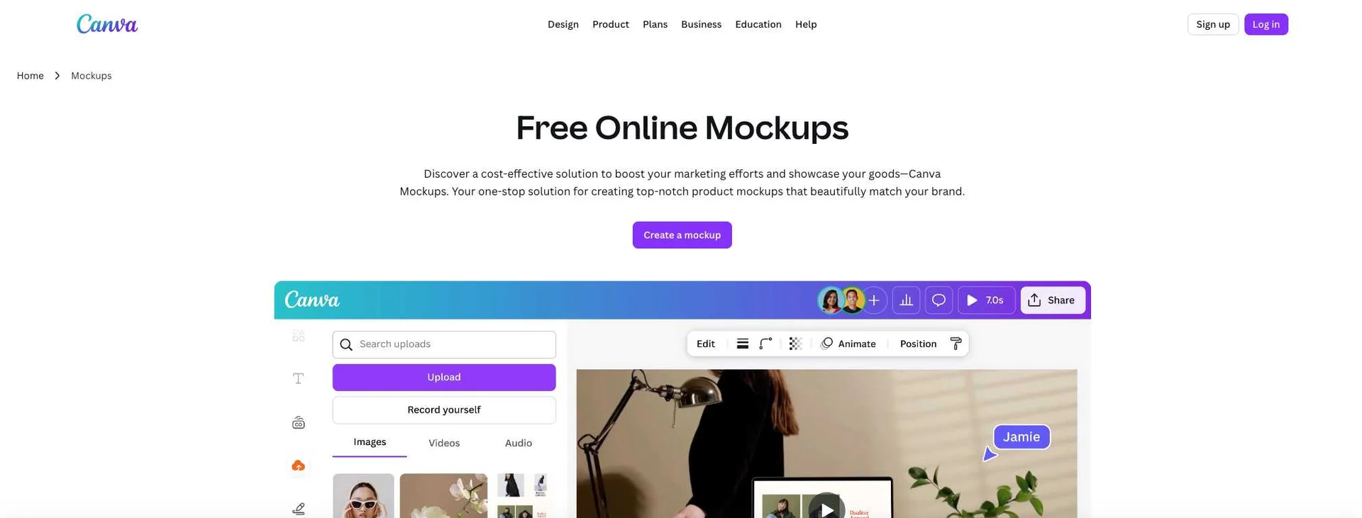 Canva homepage