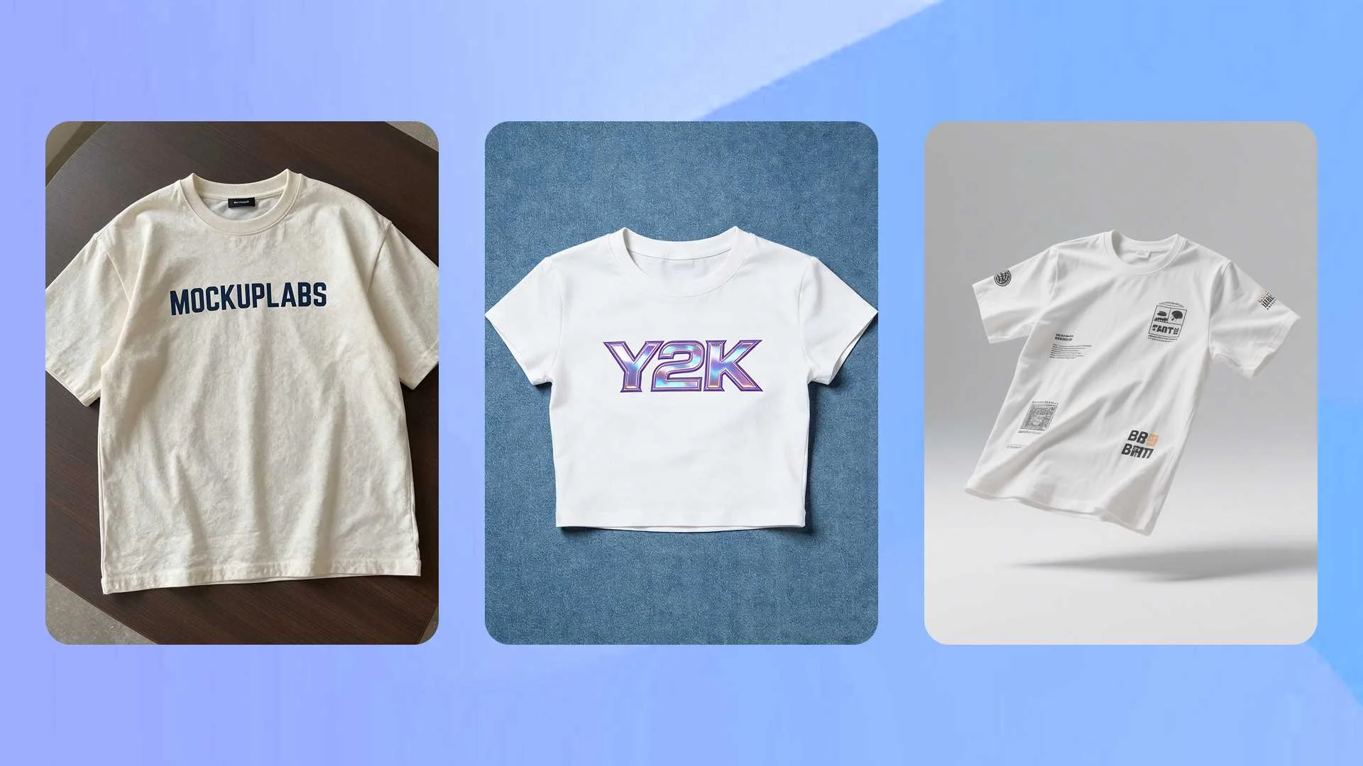 A collage of three different t-shirt styles: a vintage boxy tee, a minimalist graphic t-shirt, and an oversized white shirt.