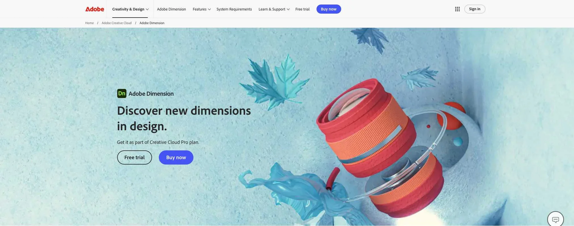 Adobe Dimension official site