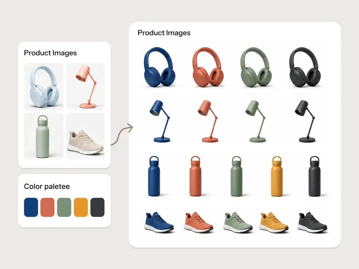 A coordinated set of product color options