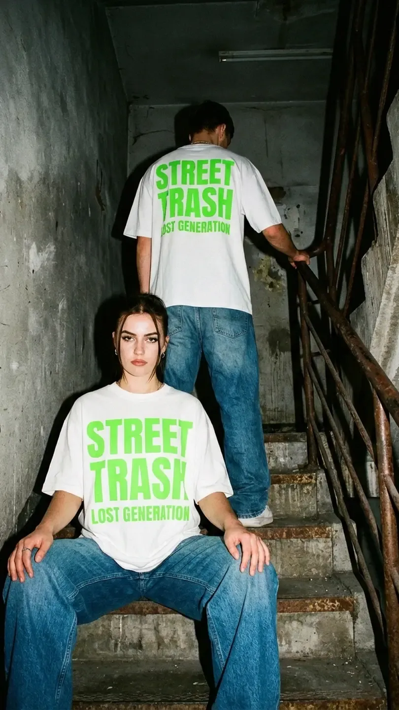 Printed streetwear on two models