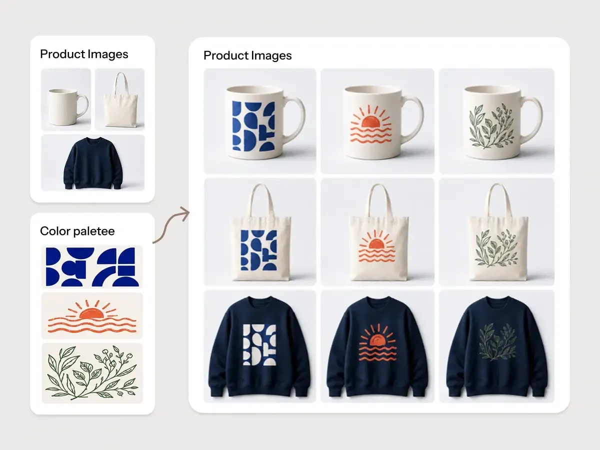 Artwork applied across mugs, totes and sweatshirts