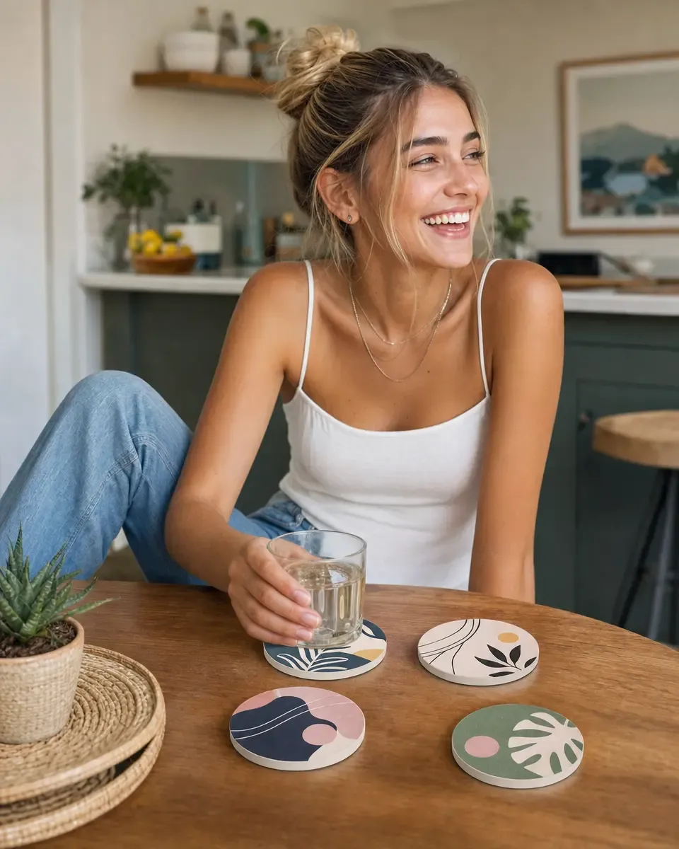 Editable mockup from your own coaster photo
