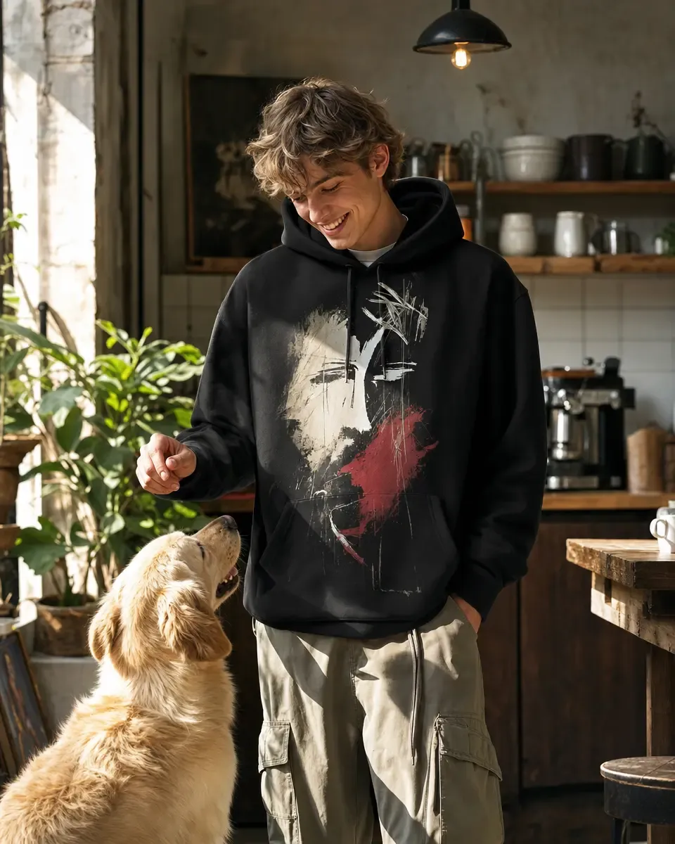 Editable mockup from your own black hoodie photo