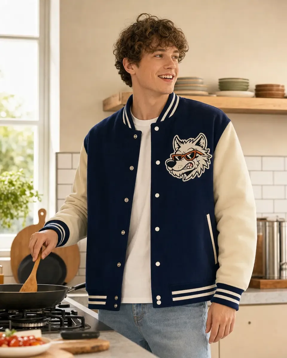 Editable mockup from your own varsity jacket photo